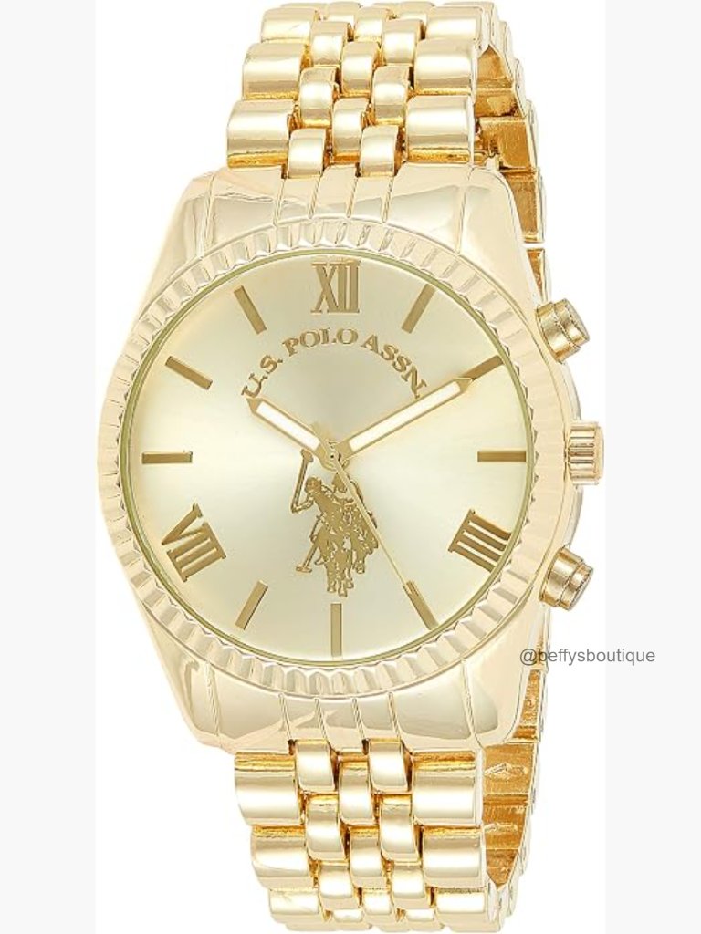 Gold-Tone Quartz Wrist Watch With Roman Numerals And Crystal Accents